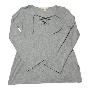 Michael Kors Gray Long Sleeve Tie Front Blouse